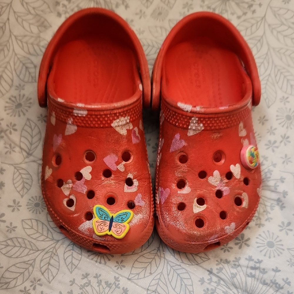 Kids Red Clogs with Heart and Butterfly Design
